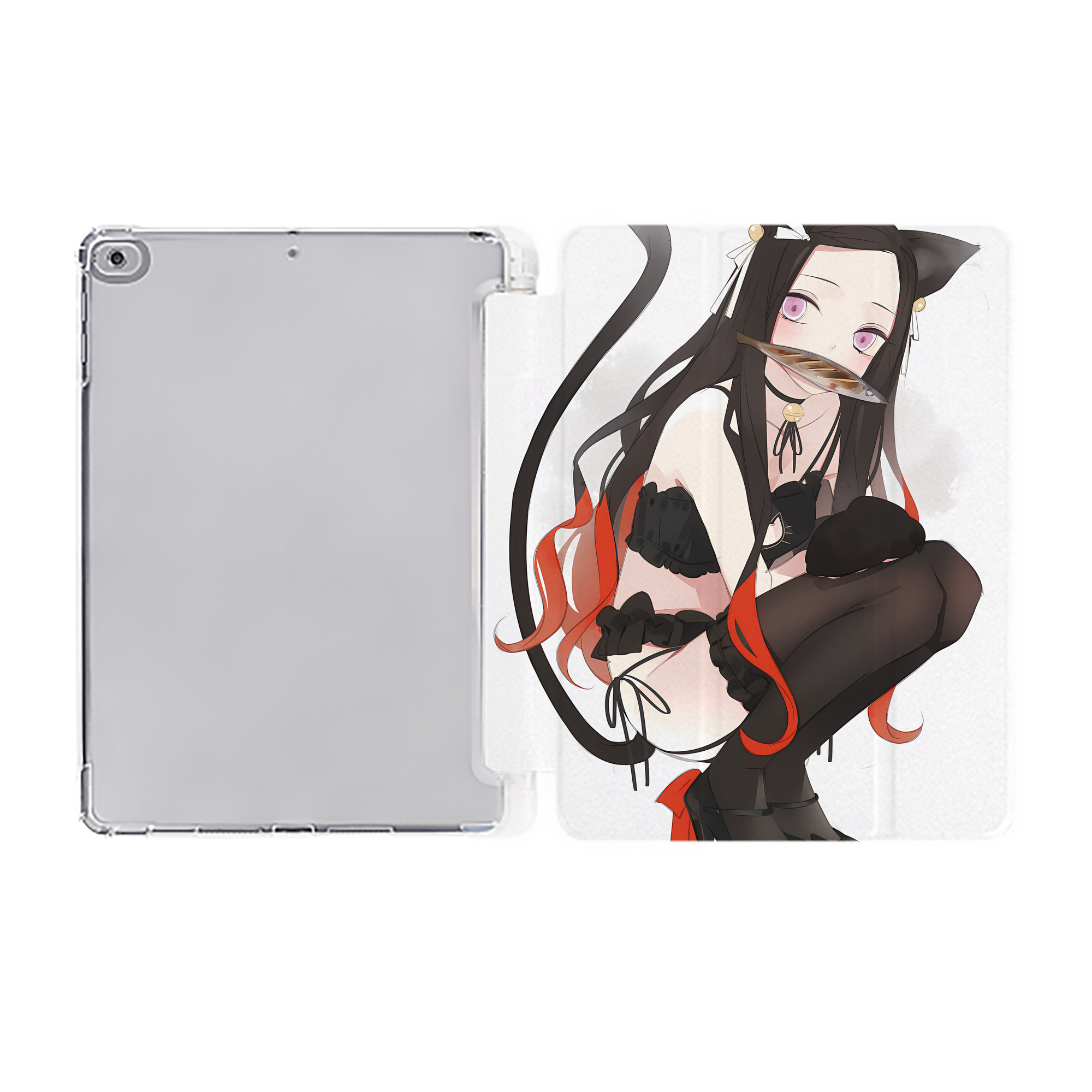 （画像用） 鬼滅の刃（きめつのやいば）竈門 禰󠄀豆子／かまど ねずこ Kamado Nezuko IPad ケース ペン収納付き 三つ折りスタンド PUレザー×シリコン 対応機種9.5/10.5/10.9インチ